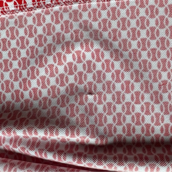 Lacoste Sleeveless orange/white Geometric print pique collared top - Picture 3 of 4